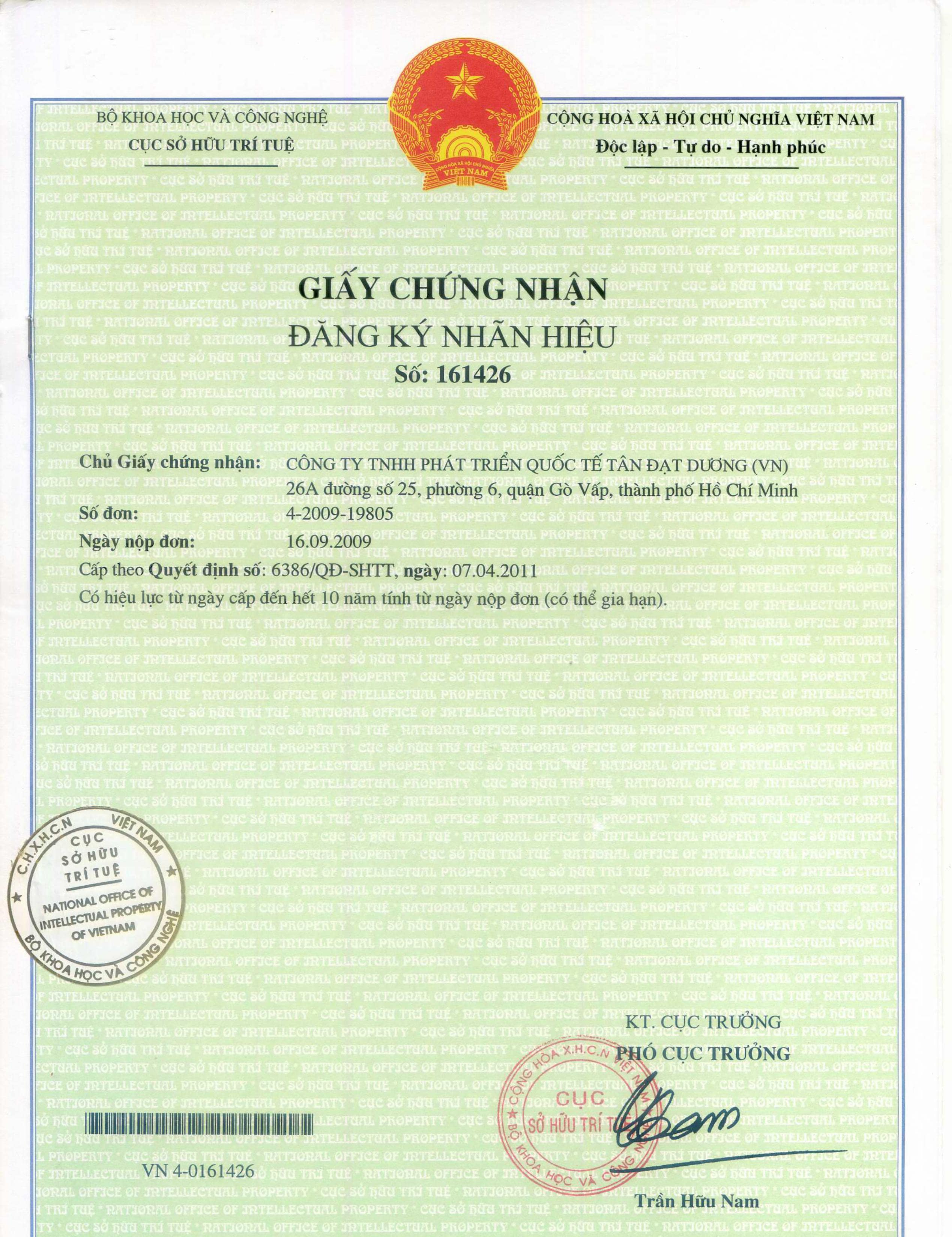 GCN đăng ký nhãn hiệu Everest Cali Extra ngoài trời
